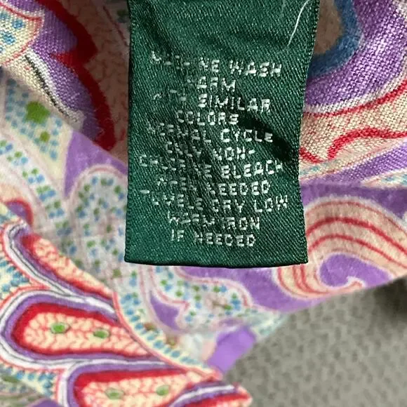 LAUREN RALPH LAUREN Shirt Top Linen Paisley Print Art ColorButton Up Down XL - Picture 10 of 12